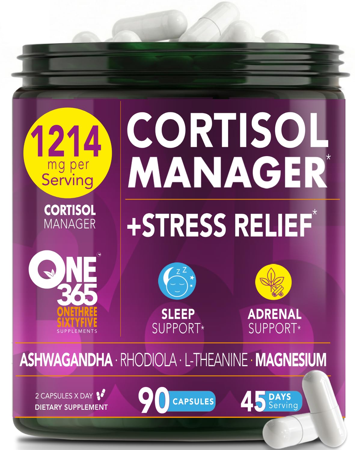 ONE 365 Adrenal Extracts Supplement 60 Capsules front view