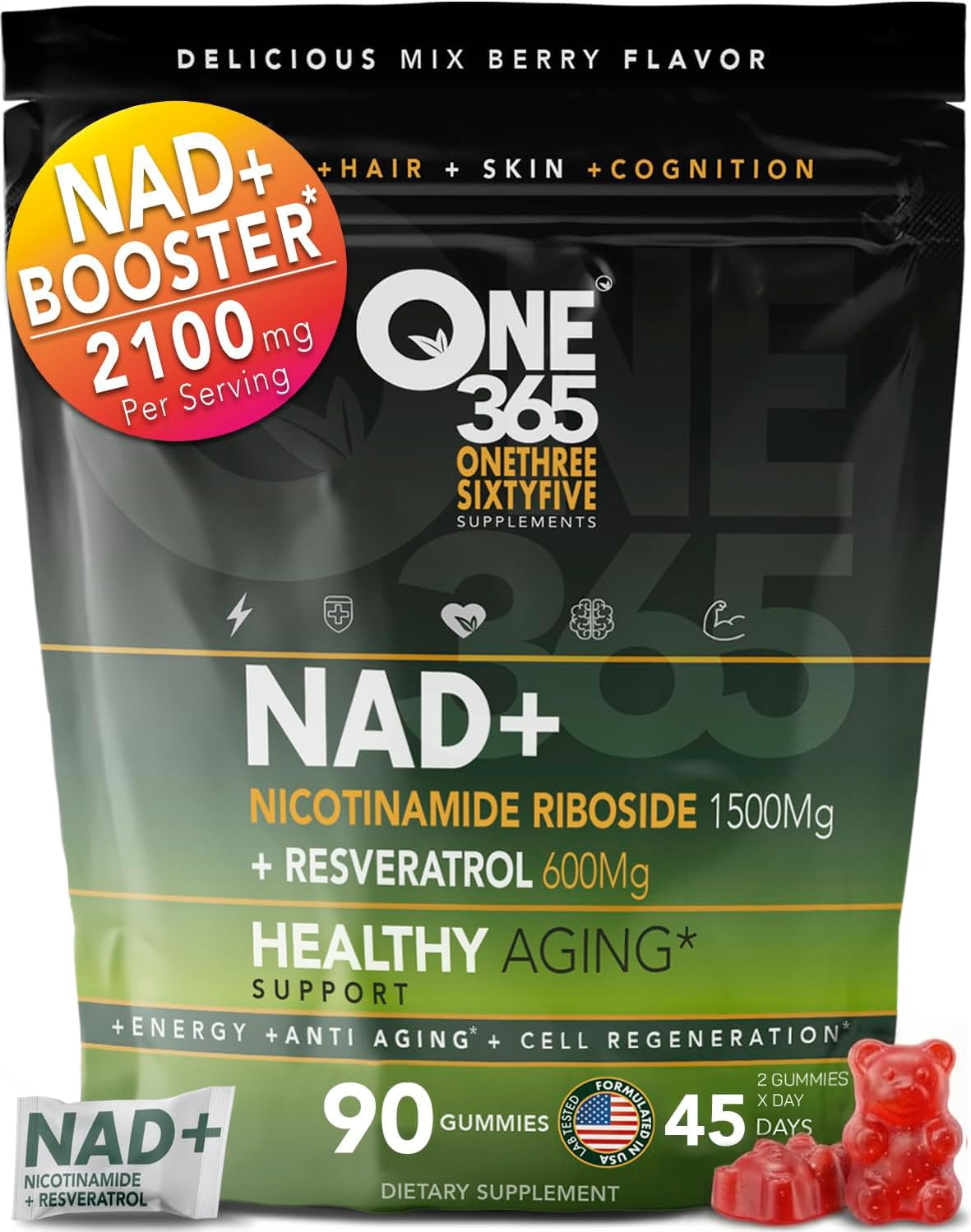 ONE 365 NAD Gummies 90 count pouch front view