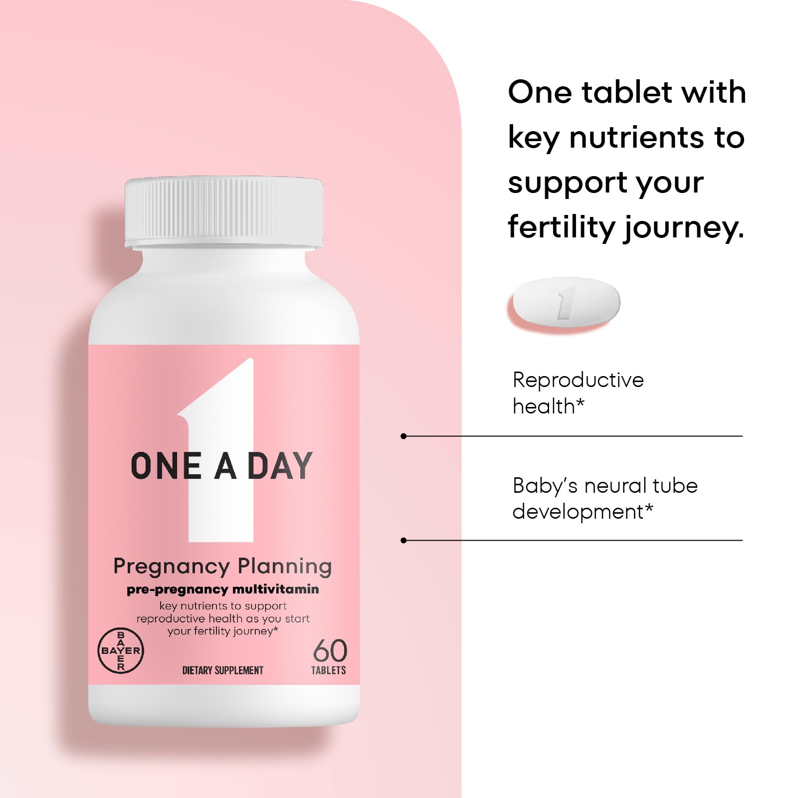 ONE A DAY Pregnancy Planning prenatal multivitamin on a table