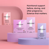 ONE A DAY Pregnancy Planning prenatal multivitamin with a glass of water