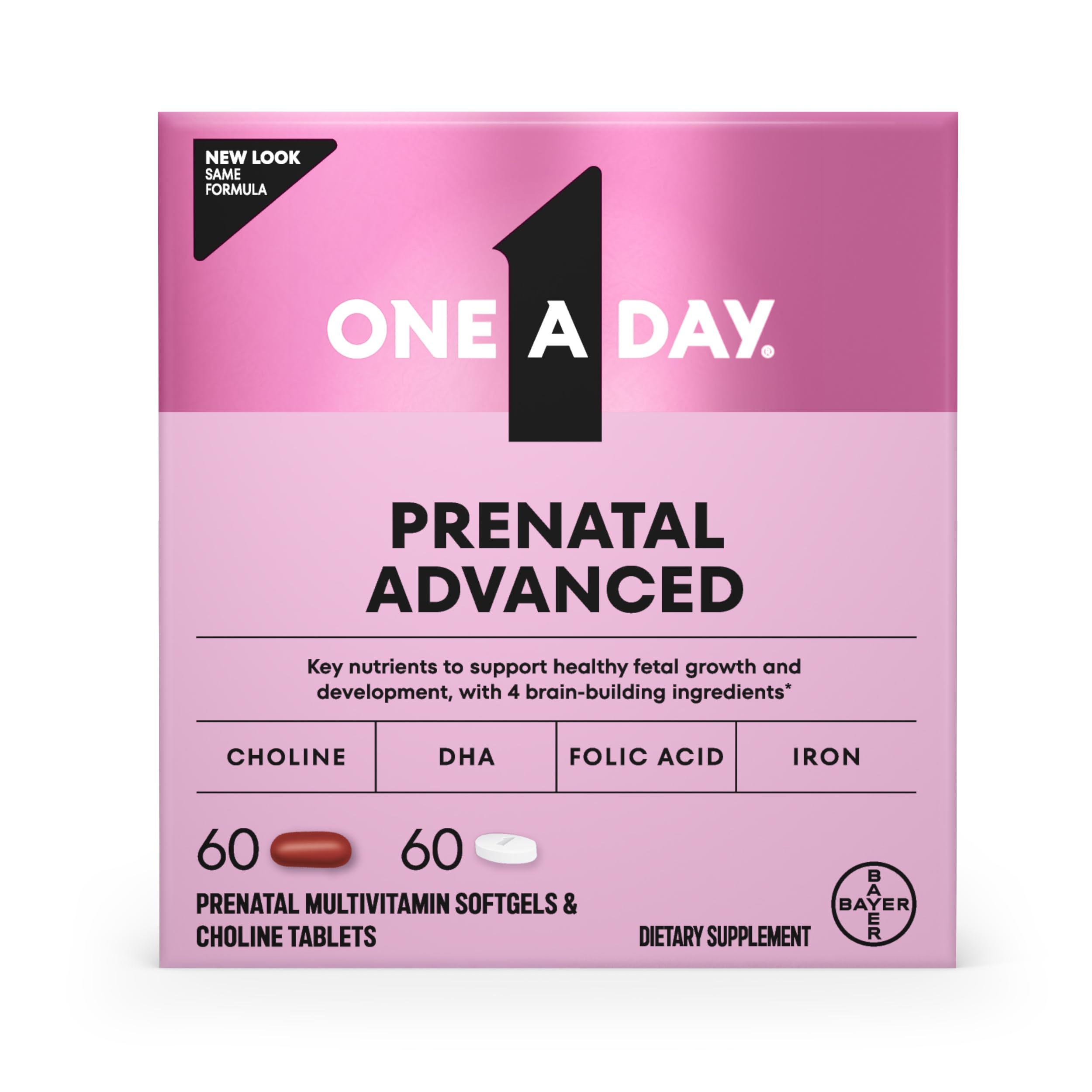ONE A DAY Prenatal Advanced Multivitamin front view with packaging