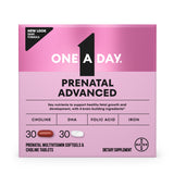 ONE A DAY Prenatal Advanced Multivitamin front view with softgel and tablet
