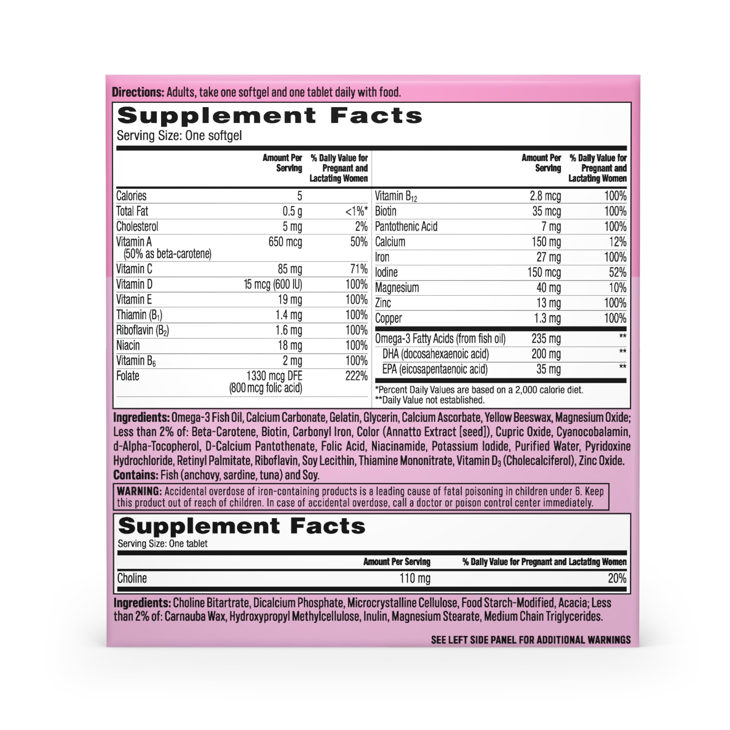 ONE A DAY Prenatal Advanced Multivitamin packaging dimensions