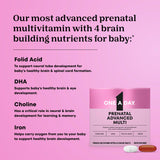 ONE A DAY Prenatal Advanced Multivitamin softgel and tablet on a white background