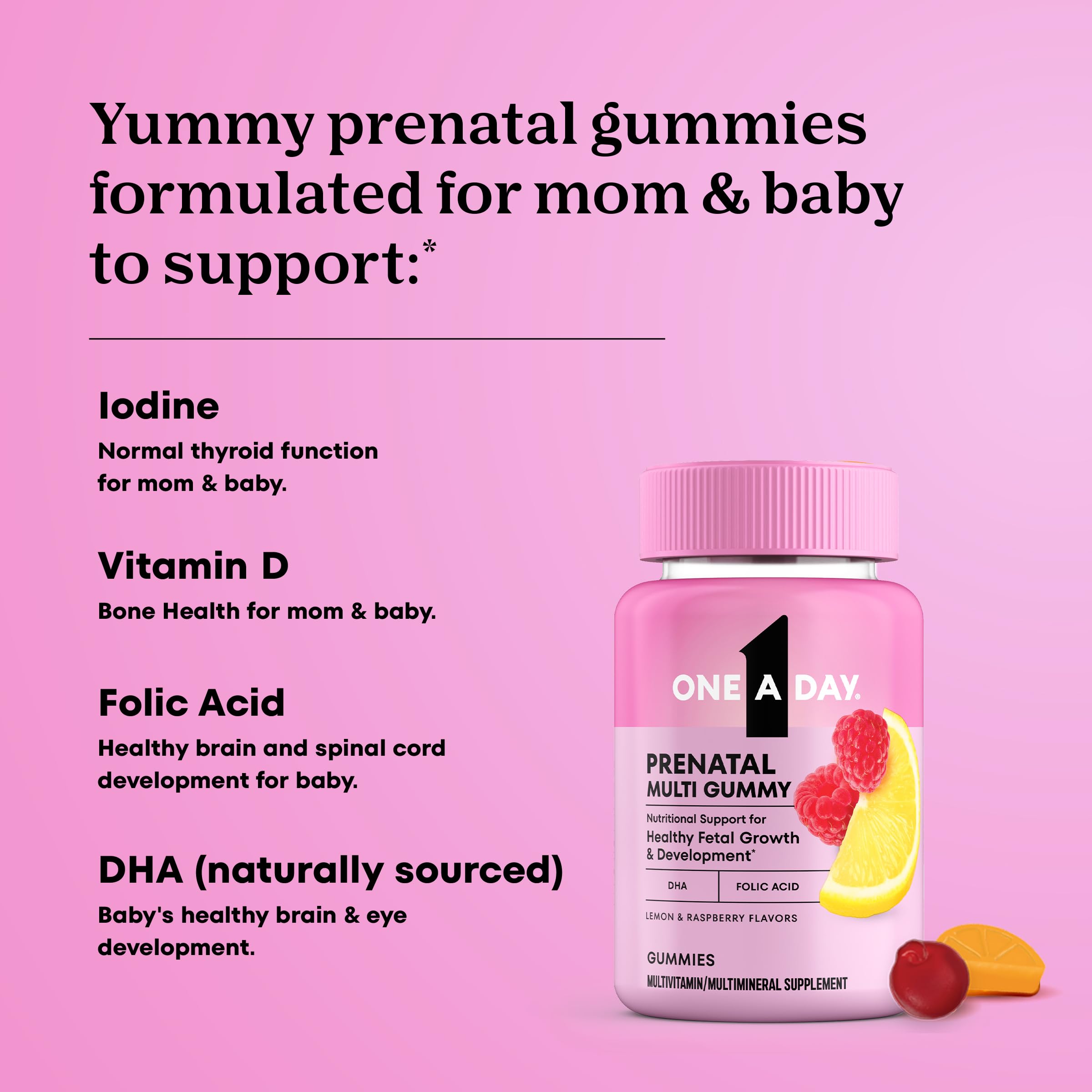 ONE A DAY Prenatal Vitamin Gummies back view with ingredient list