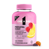 ONE A DAY Prenatal Vitamin Gummies front view, lemon and raspberry flavours
