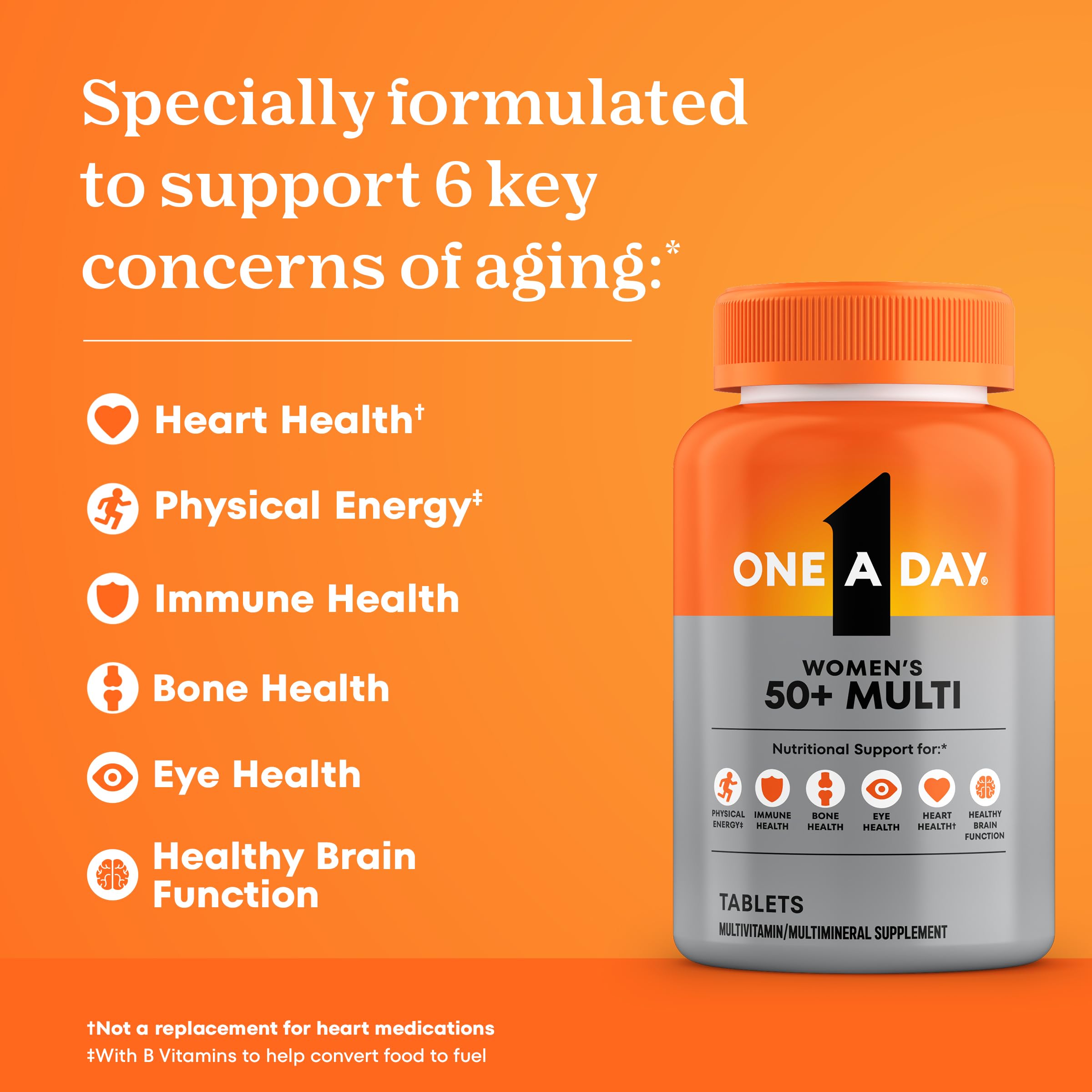 ONE A DAY Women's 50 Plus Multivitamin tablet close-up
