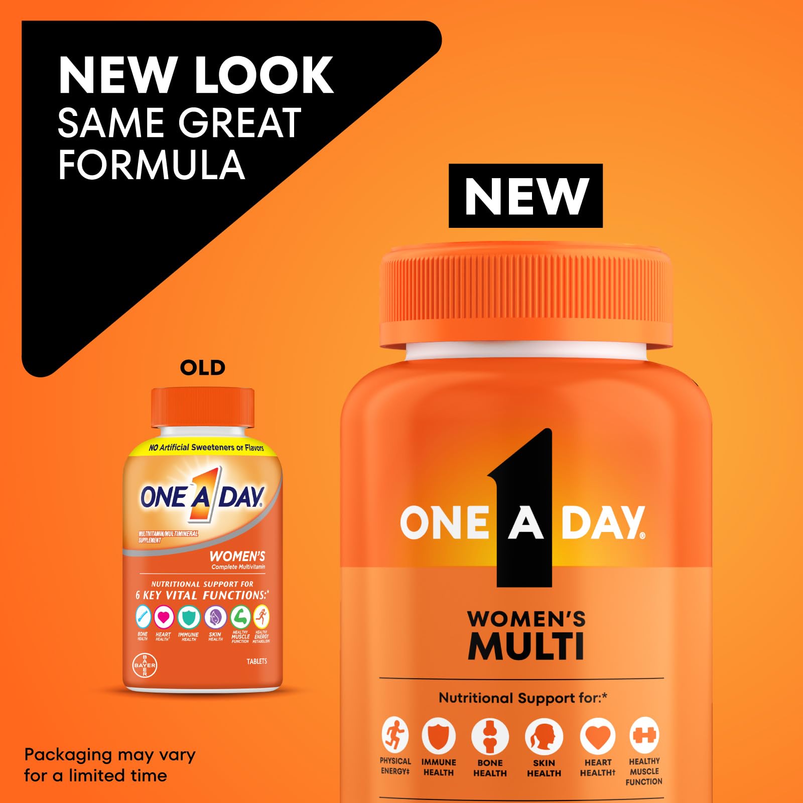 ONE A DAY Women's Multivitamin back view with ingredients