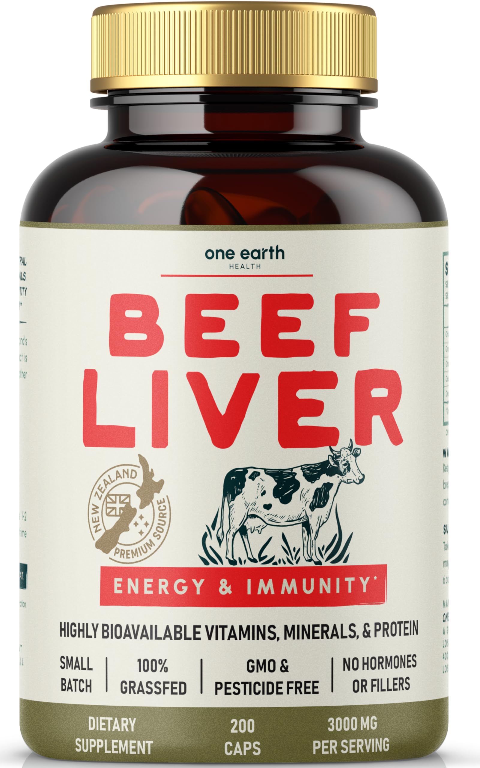 One Earth Health Beef Liver Capsules 3000mg front view