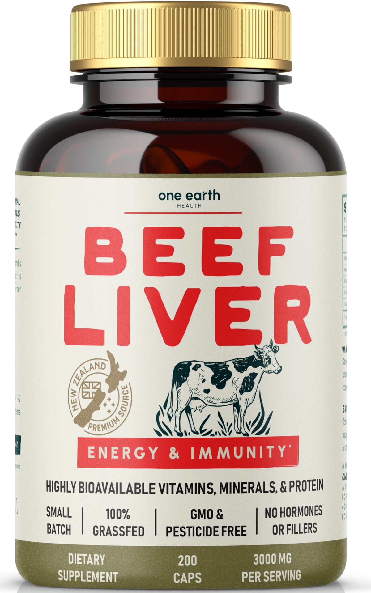 One Earth Health Beef Liver Capsules 3000mg front view