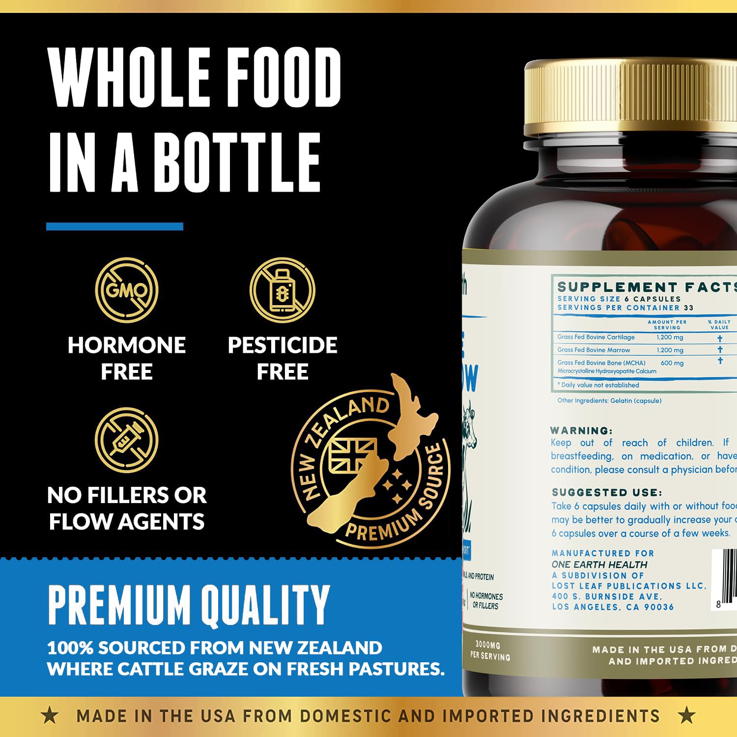 One Earth Health Bone Marrow Supplement 3000mg bottle with a measuring spoon