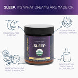 One Farm Dream Tea Sleep Powder in a cup with chamomile flowers