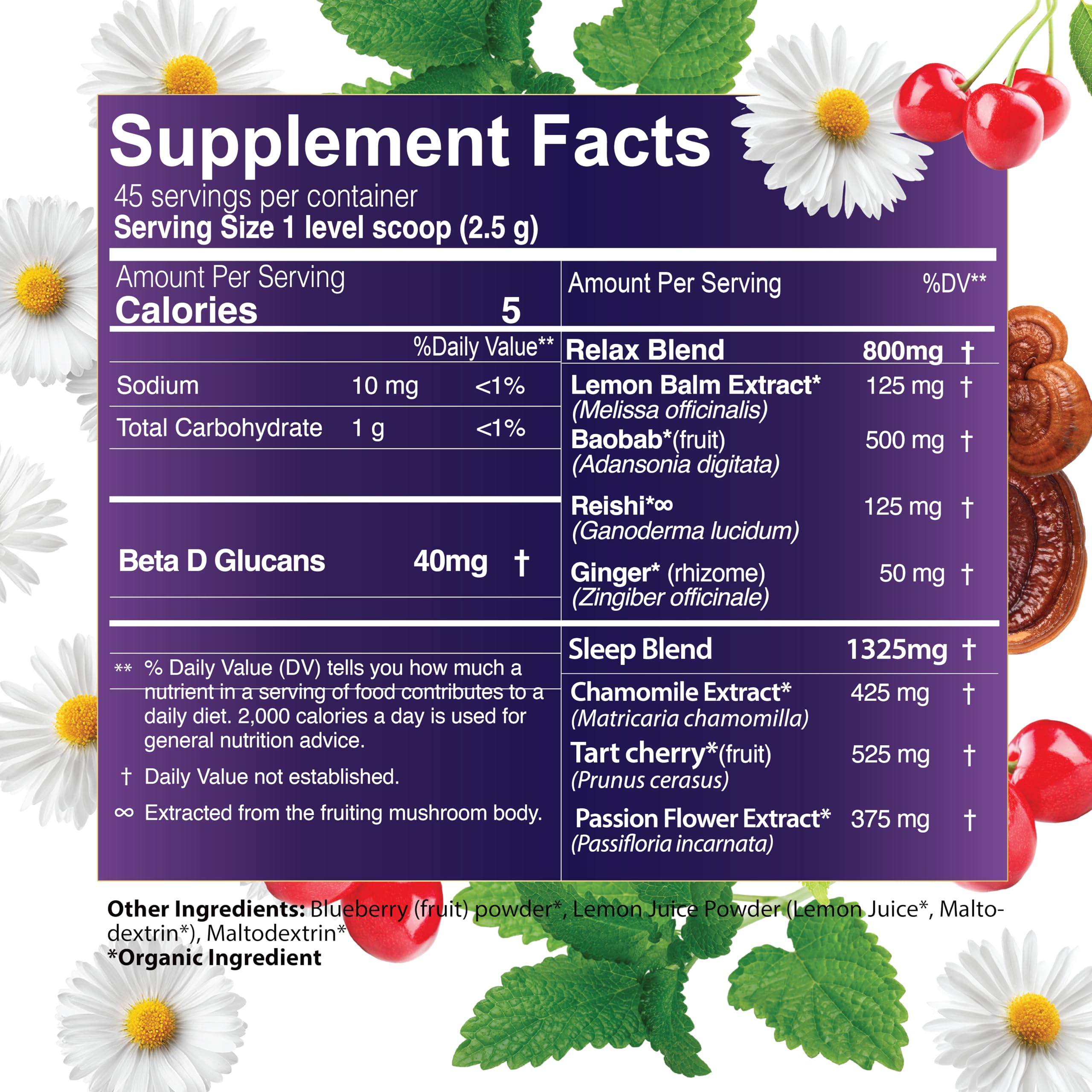 One Farm Dream Tea Sleep Powder ingredients list on jar