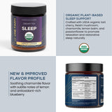 One Farm Dream Tea Sleep Powder jar on a kitchen counter