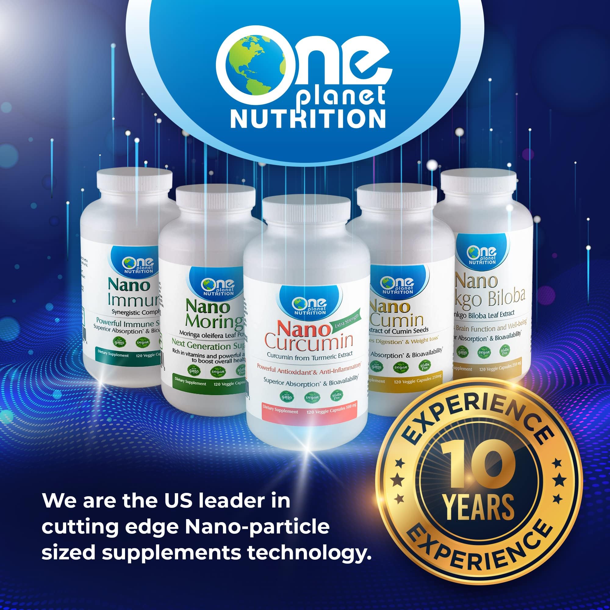One Planet Nutrition Nano Curcumin Capsules 500mg on a wooden table