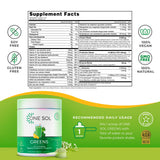 One Sol Super Greens Powder 276g mixed in a glass of water
