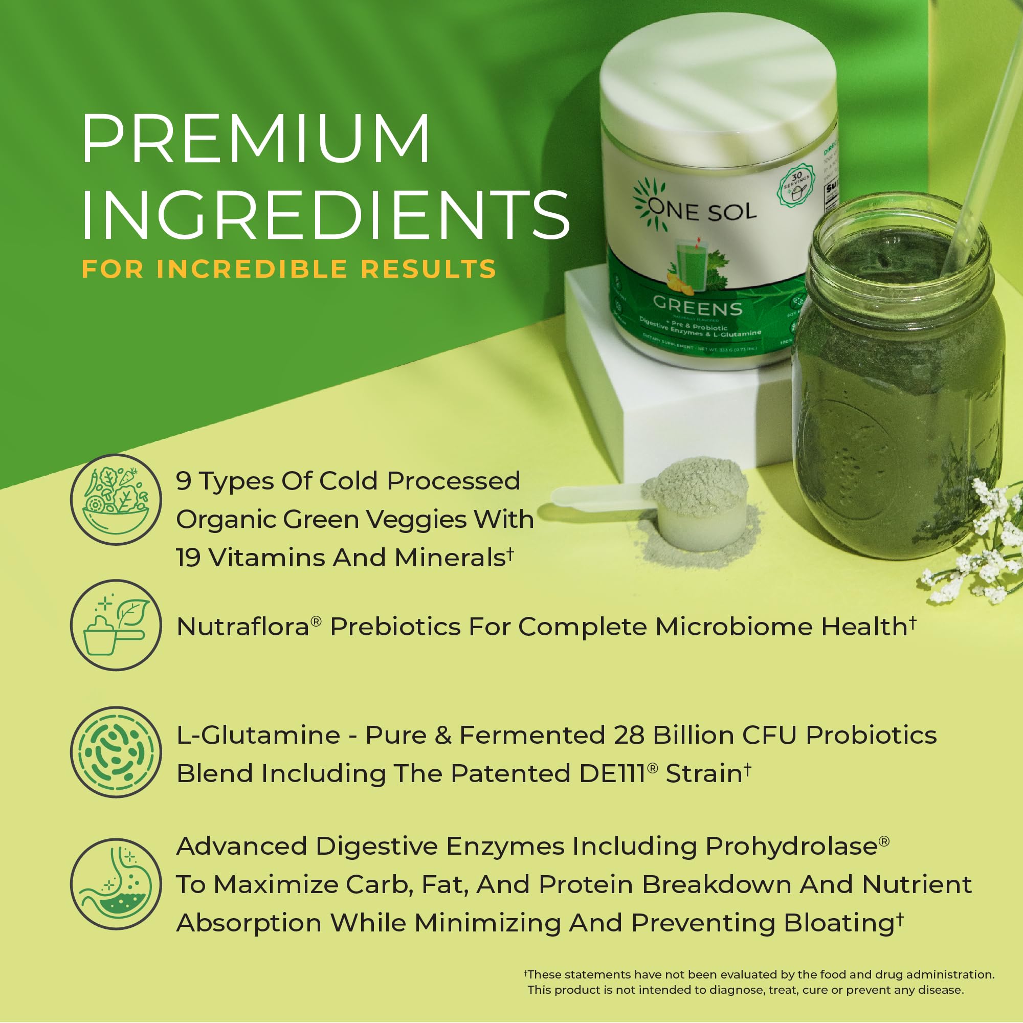 One Sol Super Greens Powder 276g side view of packaging