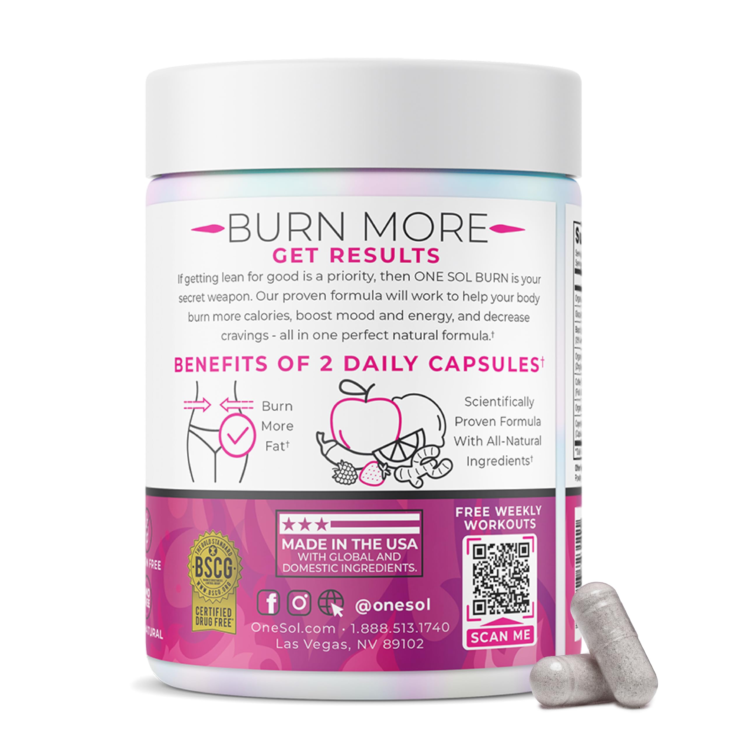 One Sol Women's Fat Burner Capsules with workout gear