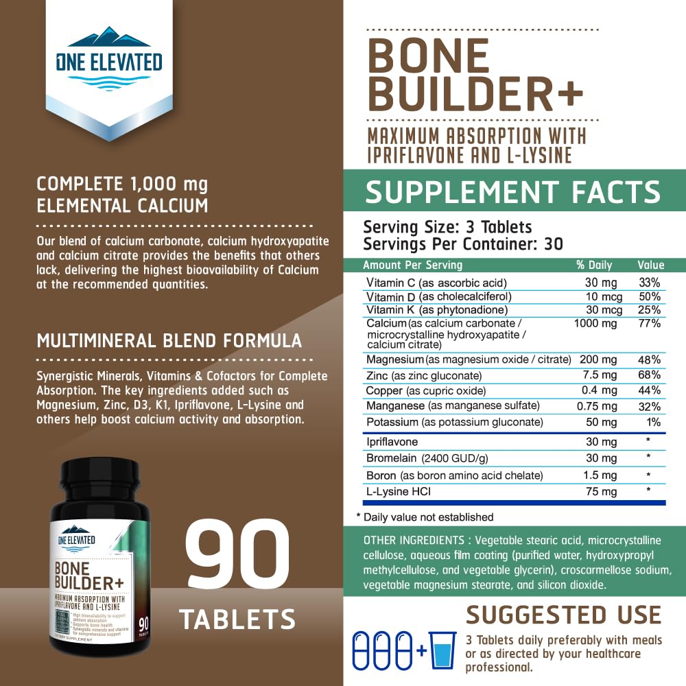 One support Calcium Supplement 1000MG back view with ingredients