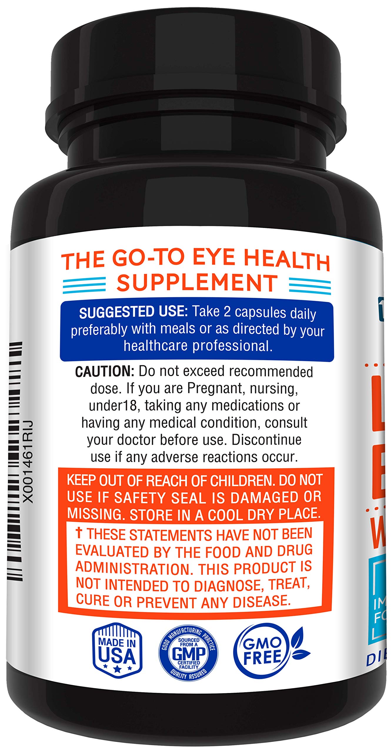 One support Lutein Complex Capsules back view with ingredient list