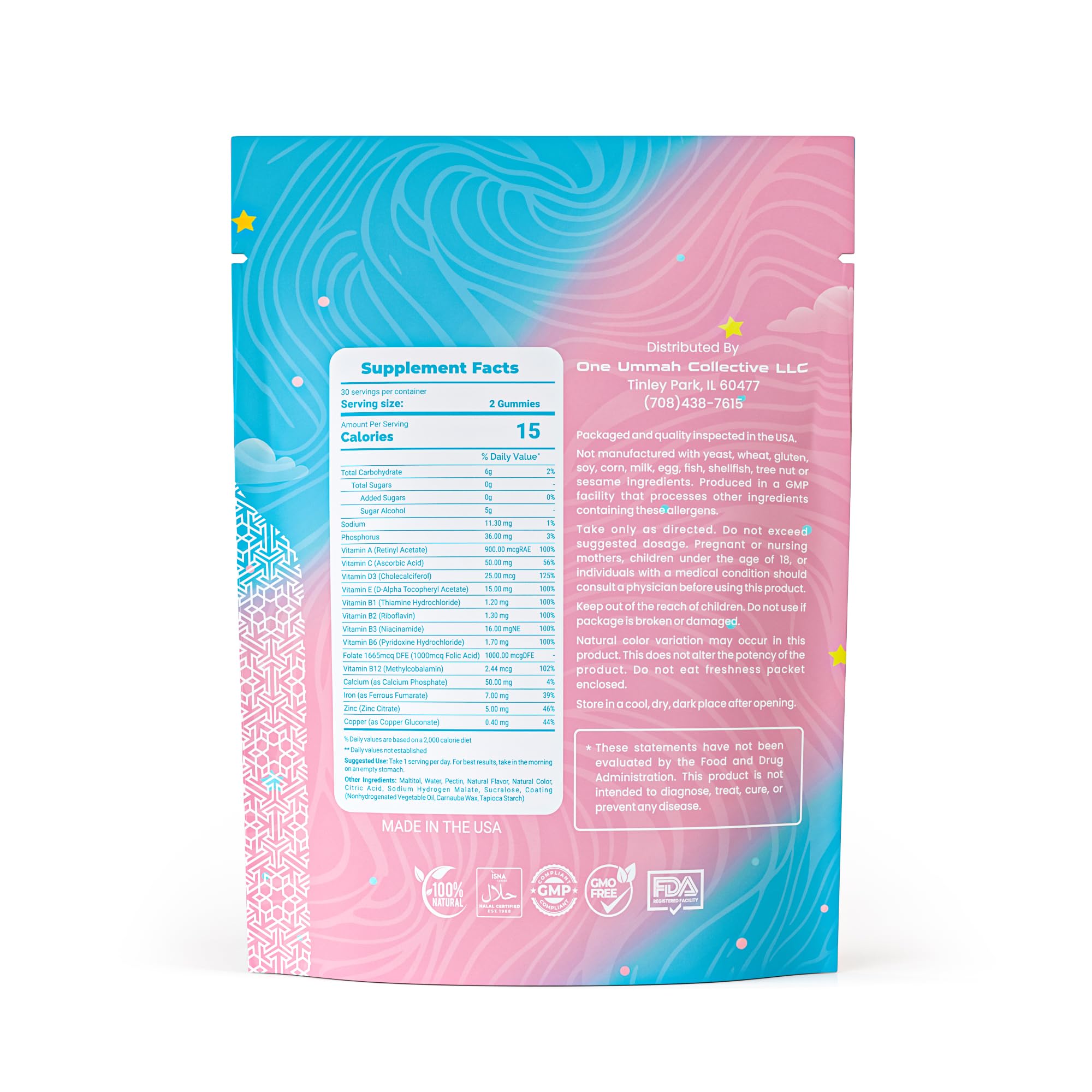 One Ummah Prenatal Multivitamin Gummies raspberry and lemonade flavour close-up