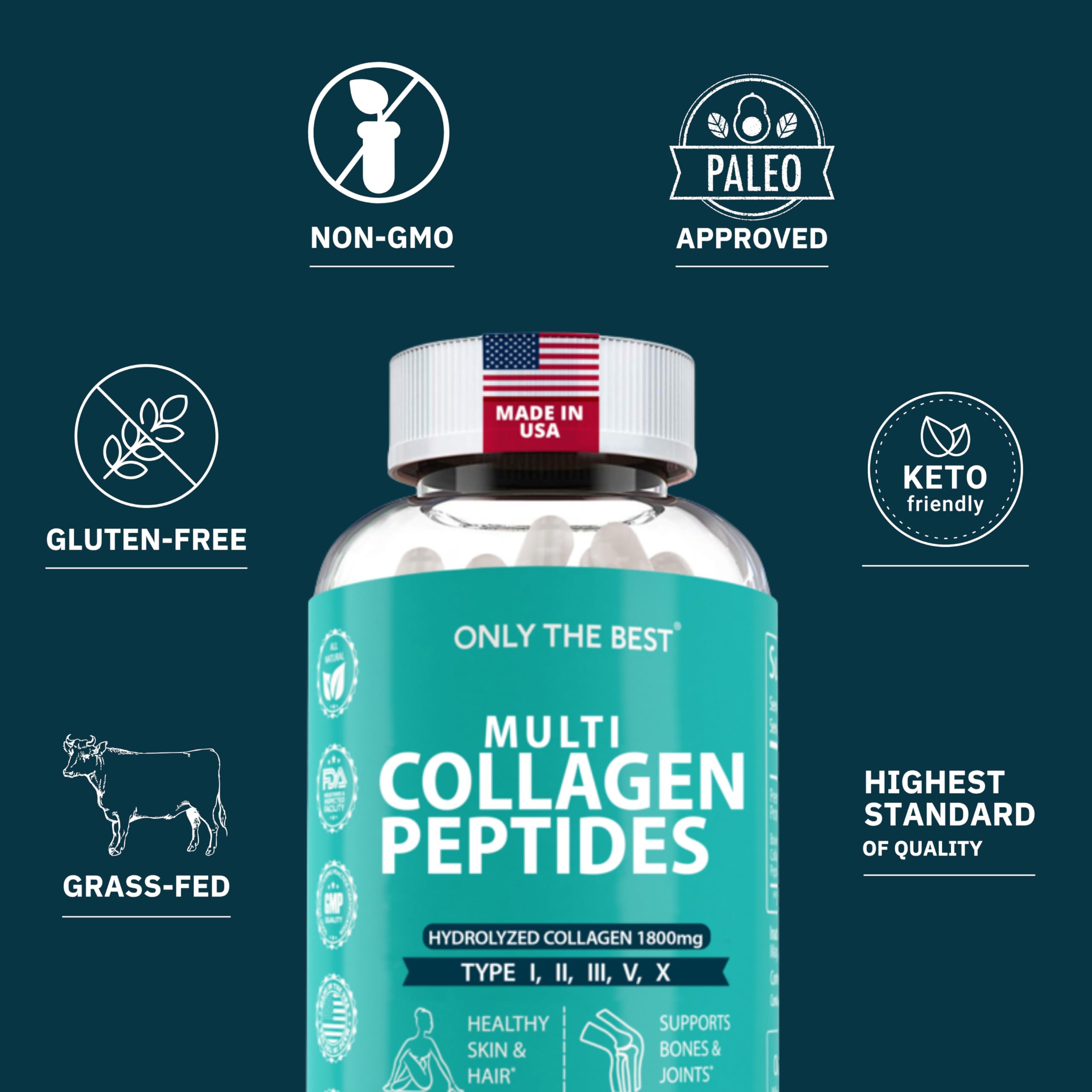 Only The Best Collagen Capsules back view with ingredient list