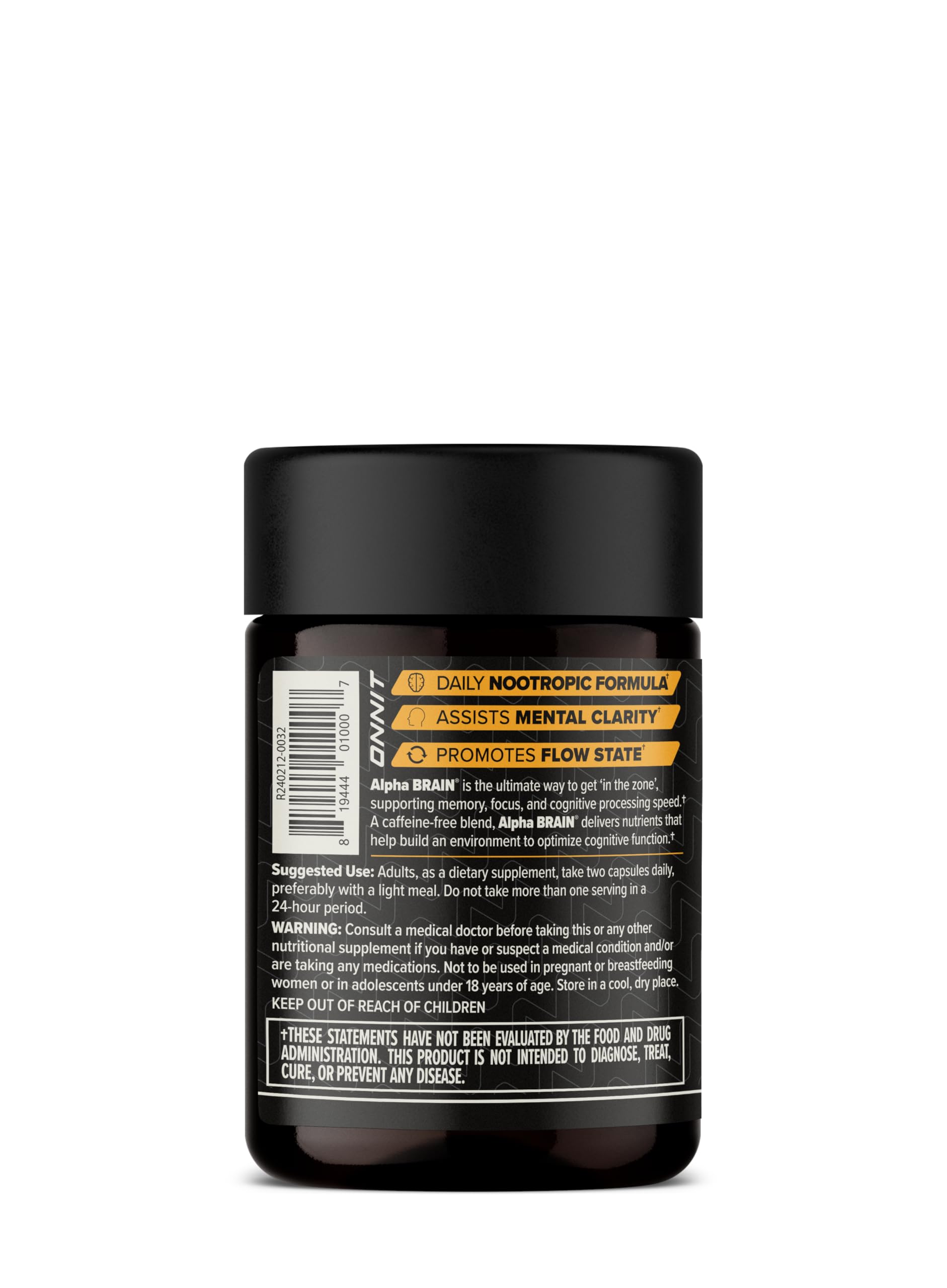 ONNIT Alpha BRAIN Nootropic Blend 40g capsules in bottle
