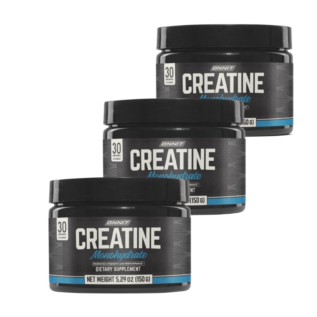 ONNIT Creatine Monohydrate Powder three tubs front view