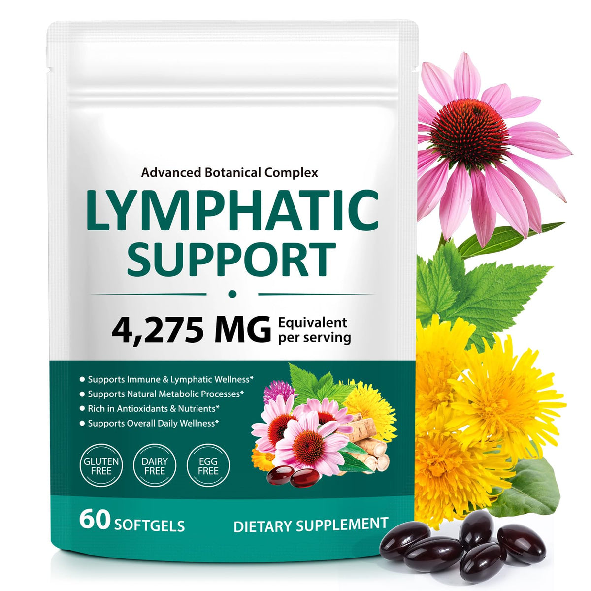 Onznoz Echinacea 21-in-1 Lymphatic Drainage Softgels front view