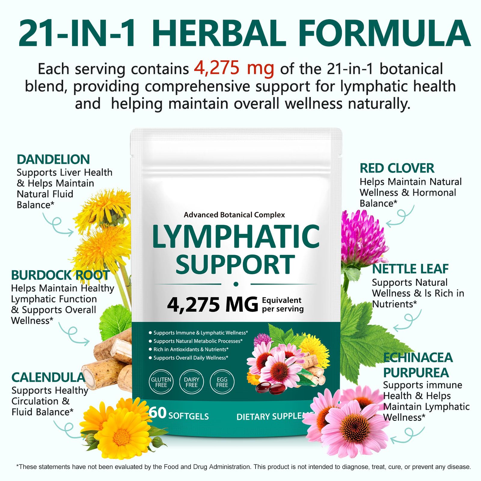 Onznoz Echinacea 21-in-1 Lymphatic Drainage Softgels packaging