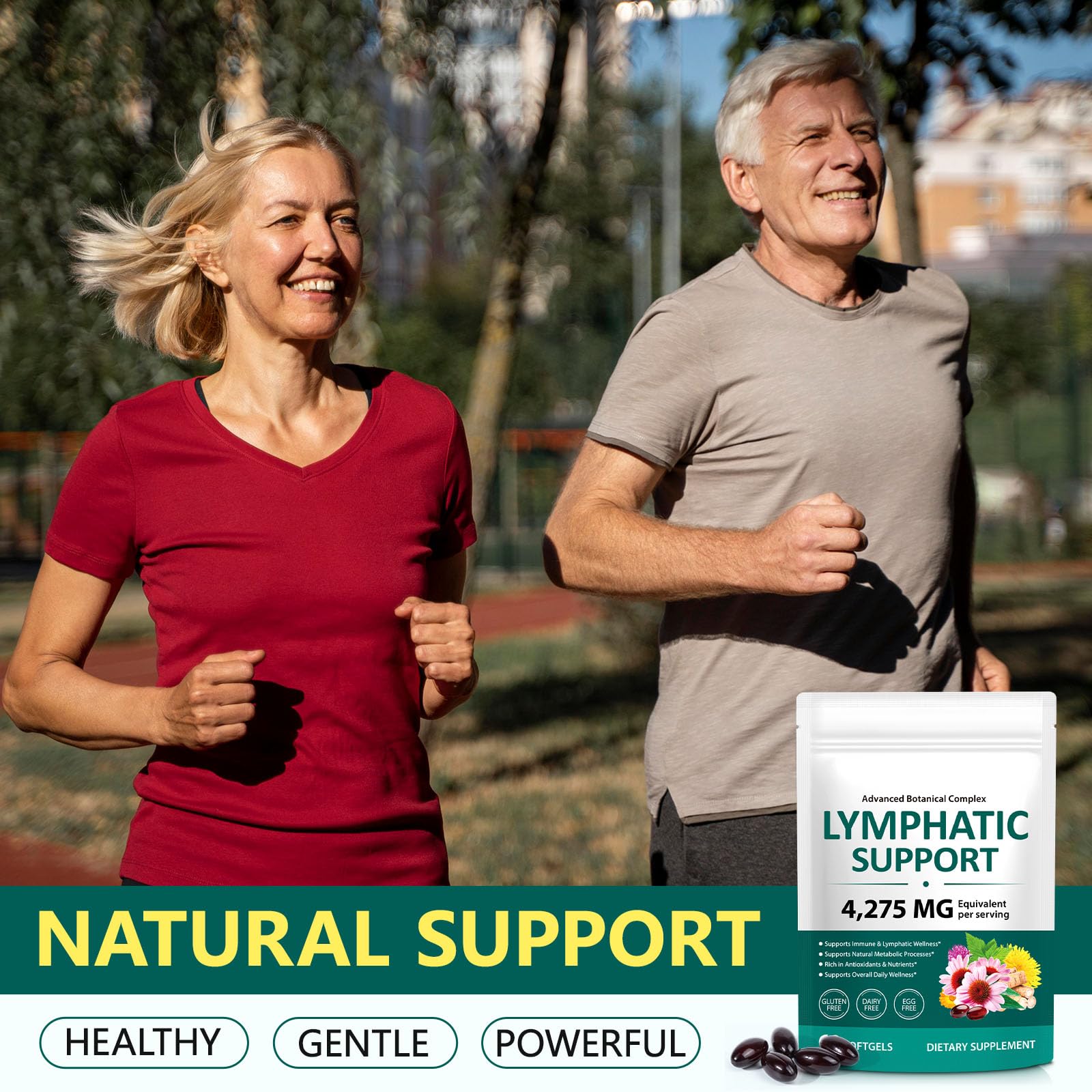 Onznoz Echinacea 21-in-1 Lymphatic Drainage Softgels with water glass