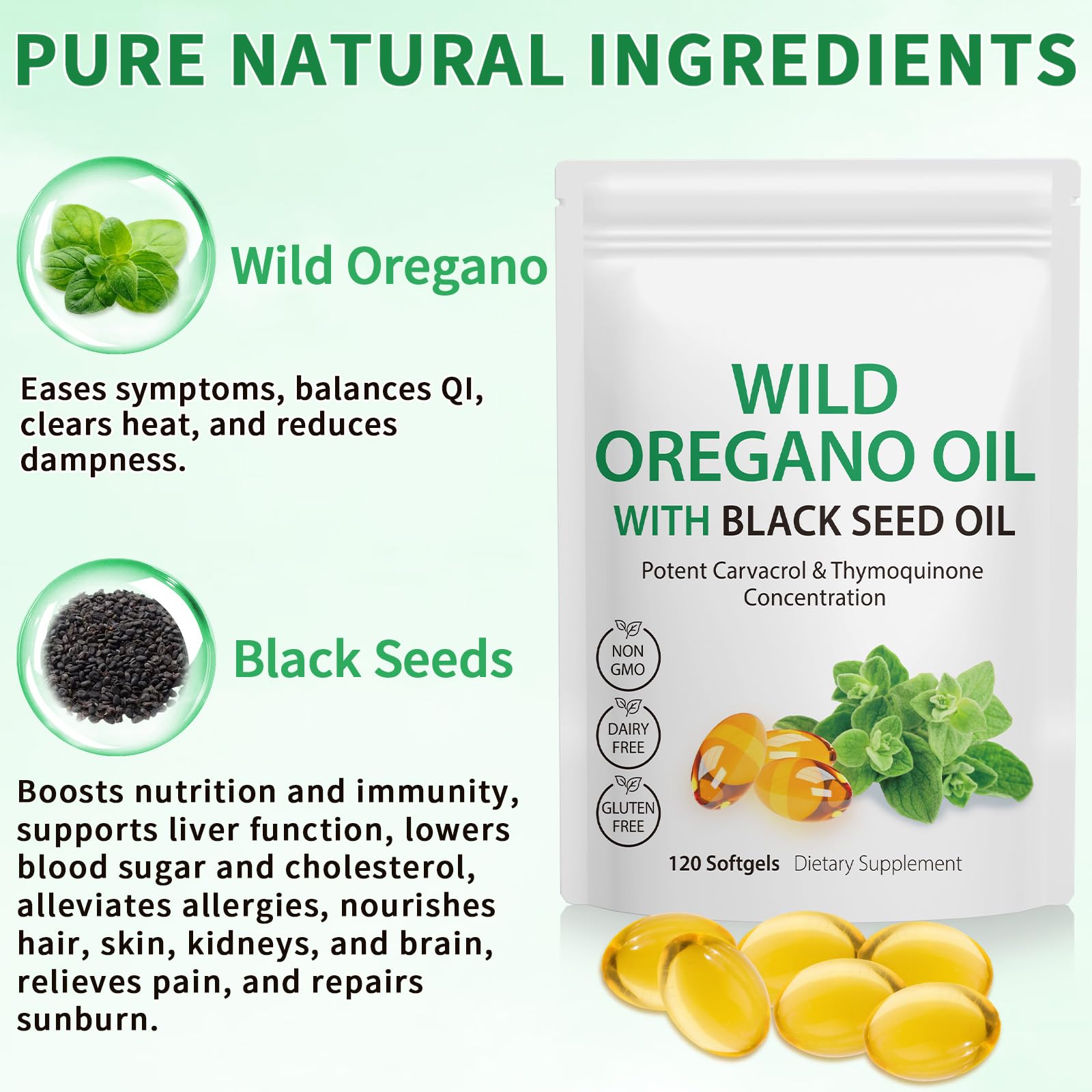Onznoz Oregano Oil Capsules nutritional information label