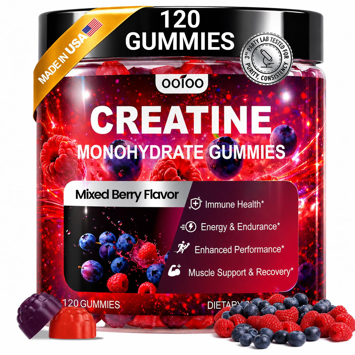 ooioo Creatine Monohydrate Gummies 120 count front view