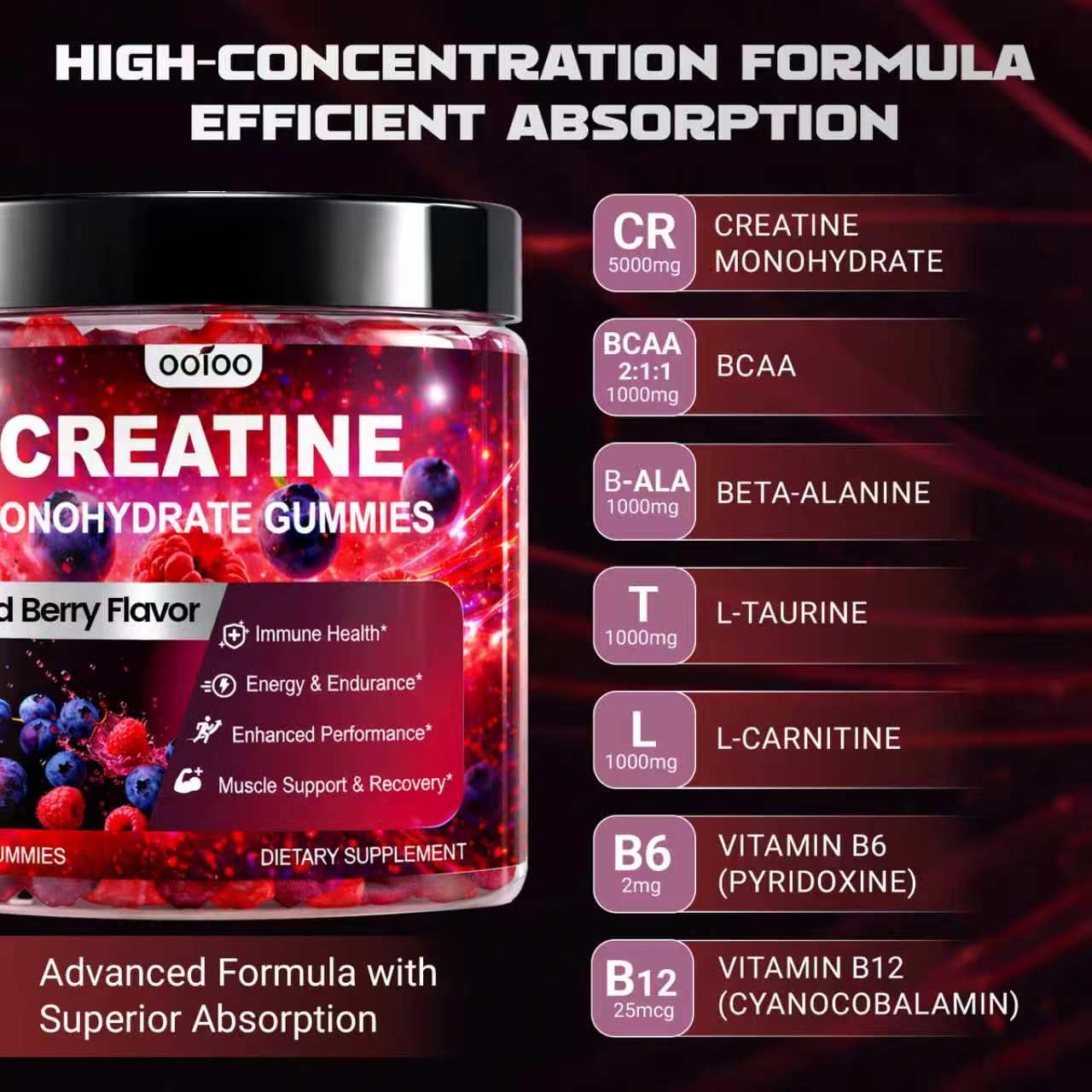 ooioo Creatine Monohydrate Gummies on a gym bench