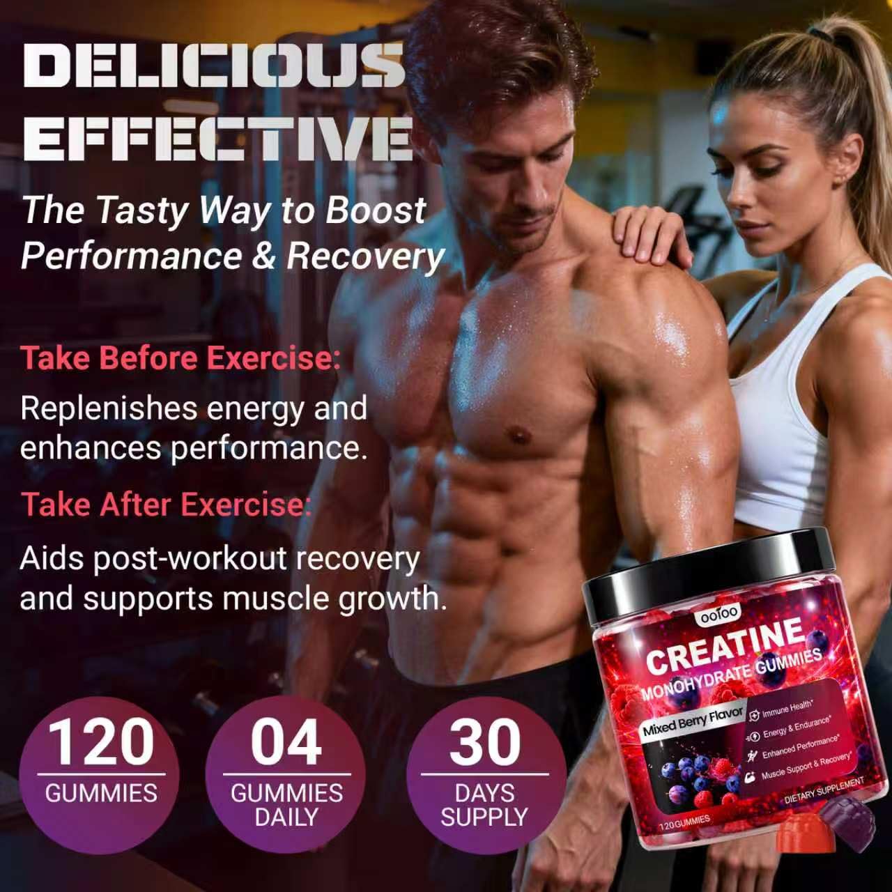 ooioo Creatine Monohydrate Gummies with a glass of water