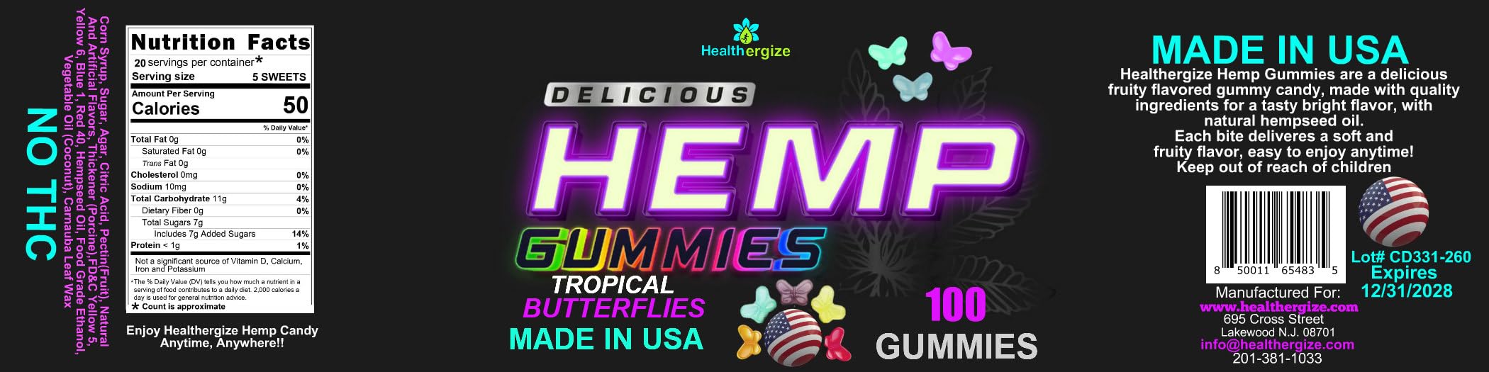 Open bottle of Healthergize Hemp Edibles Sleep Gummies