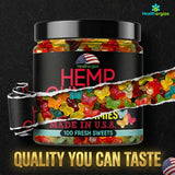 Open bottle of Healthergize Hemp Gummies with gummies visible