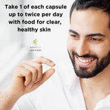 Open bottle of Innate Skin Clear Skin Capsules with capsules visible