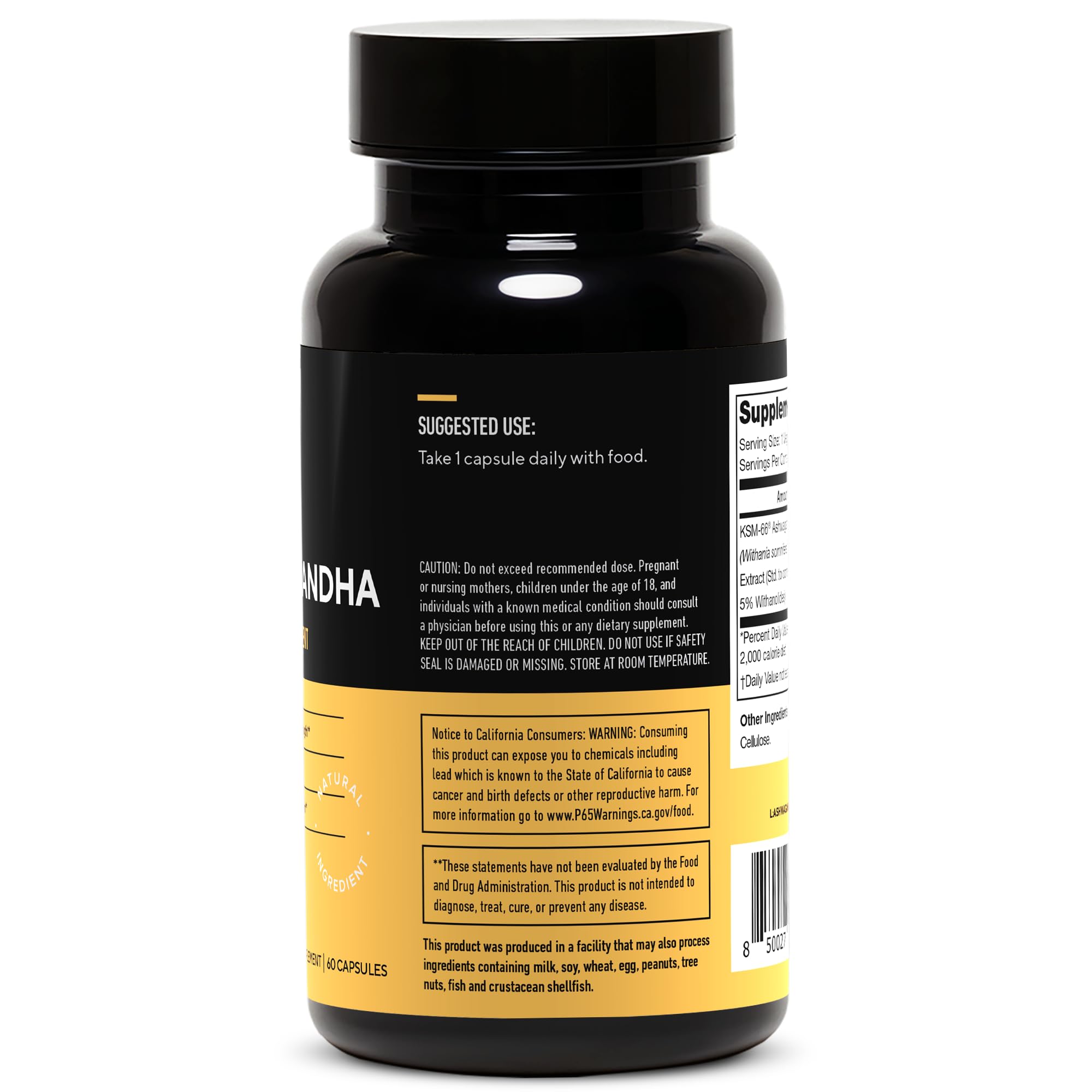 Open bottle of LEGION Ashwagandha Capsules with capsules visible