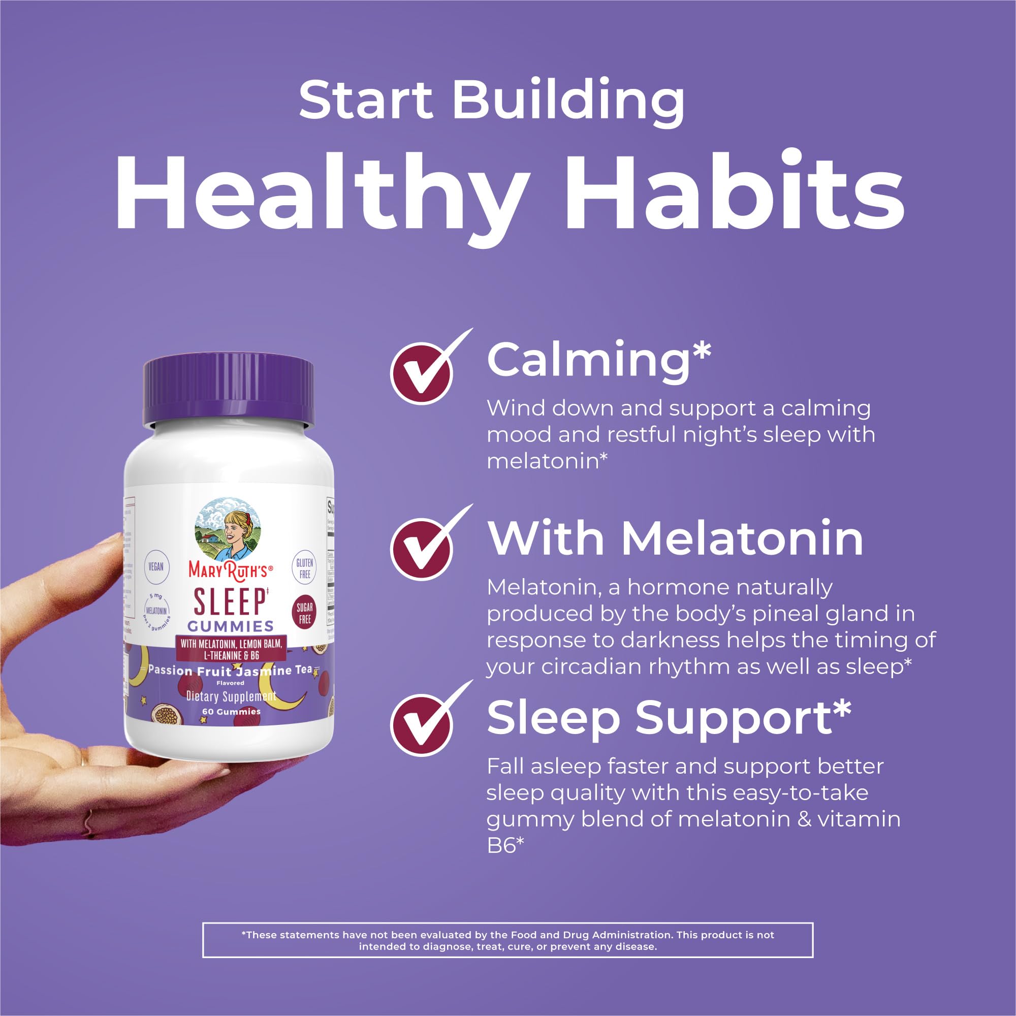 Open bottle of MARYRUTH'S Melatonin 5mg Sleep Gummies with gummies visible