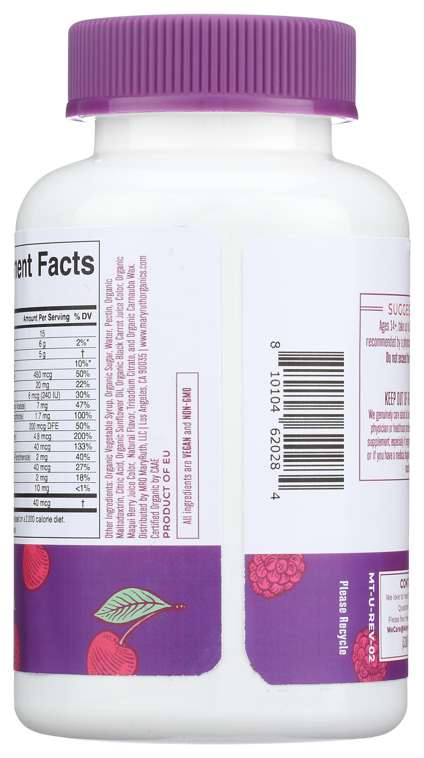Open bottle of MARYRUTH'S Organic Men's Multivitamin Gummies with gummies visible