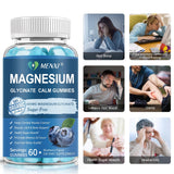 Open bottle of MENXI Magnesium Gummies with gummies scattered
