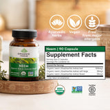 Open bottle of ORGANIC INDIA Neem Capsules with capsules visible