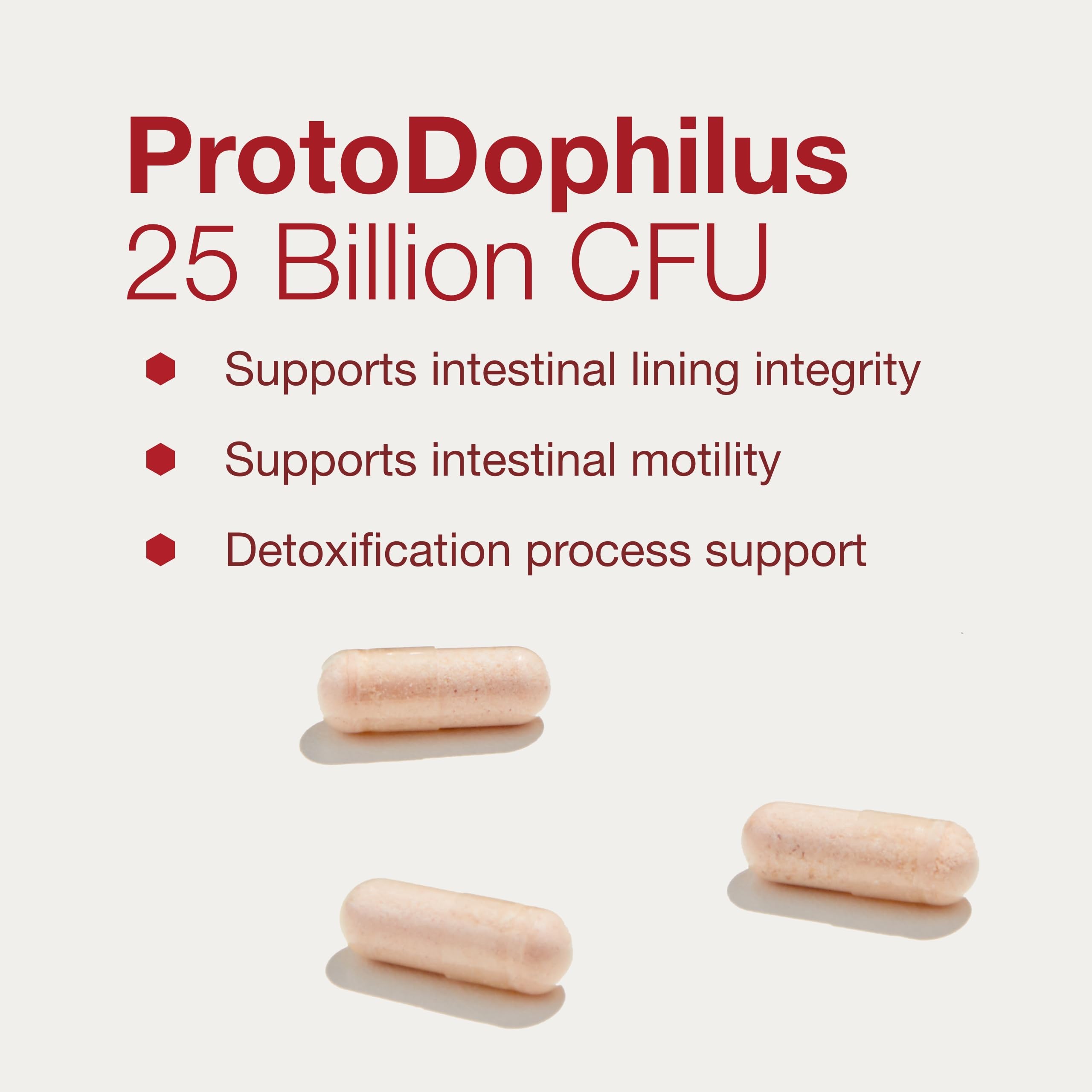 Open bottle of PROTOCOL FOR LIFE BALANCE ProtoDophilus Probiotic showing capsules