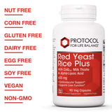 Open bottle of PROTOCOL FOR LIFE BALANCE Red Yeast Rice Plus with capsules spilled