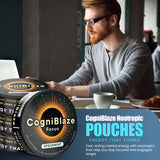 Open can of CogniBlaze Nootropic Pouches displaying pouches