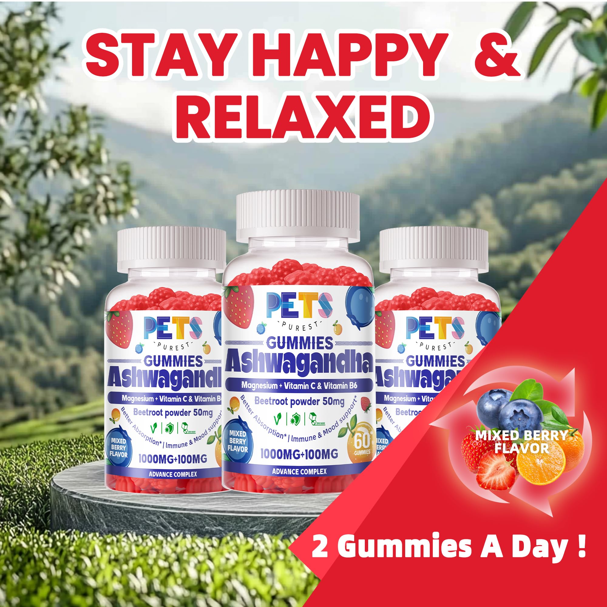 Open pack of Pets Purest Ashwagandha Gummies with gummies visible