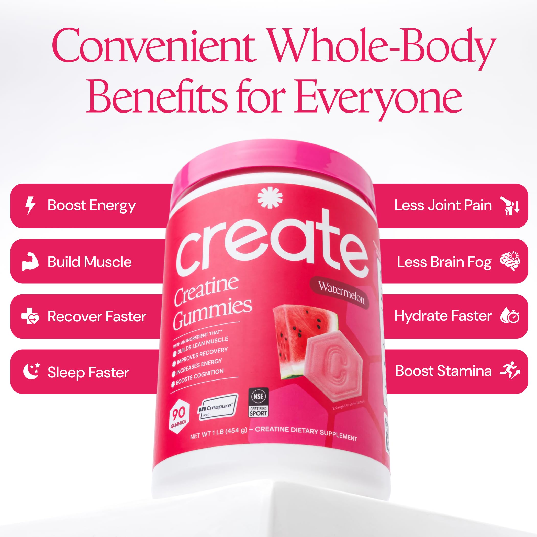 Open package of Create Vegan Creatine Gummies with gummies visible