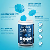 Open packaging of CATENATE Creatine Gummies showing gummies