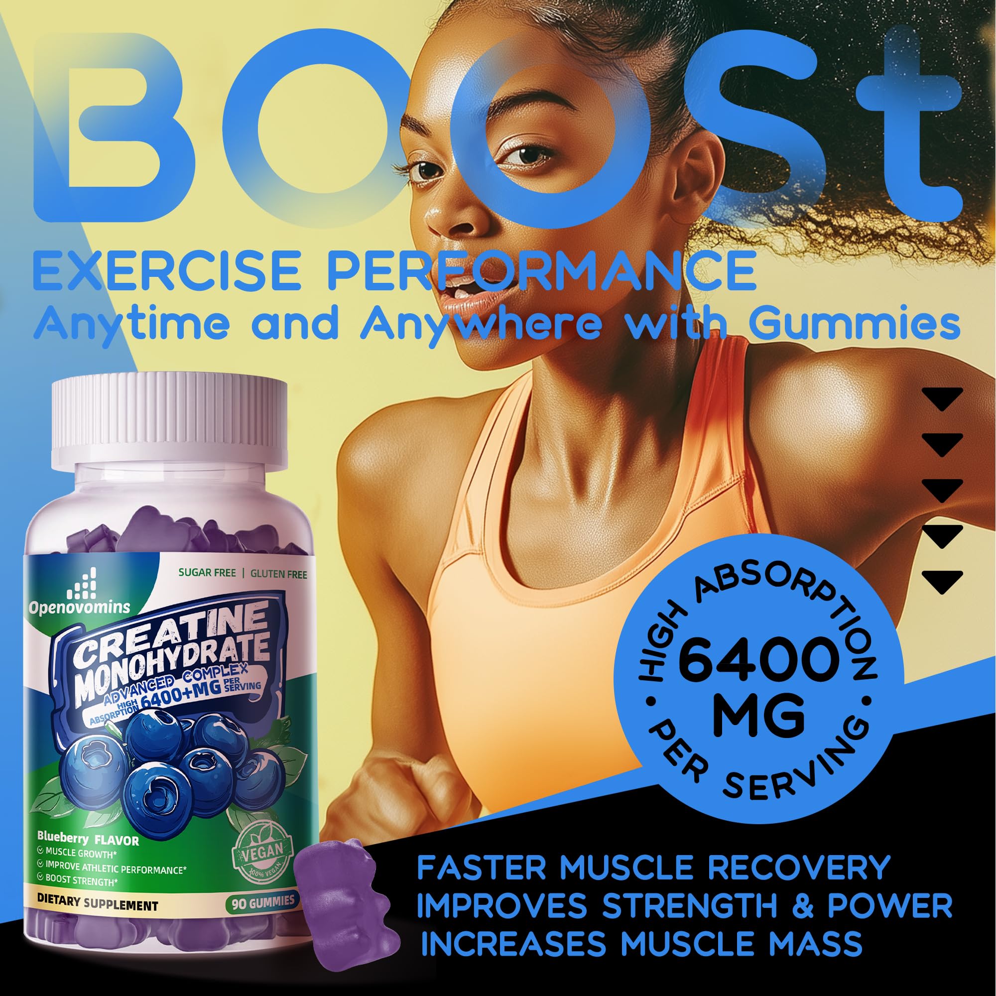 Openovomins Creatine Monohydrate Gummies with measuring spoon